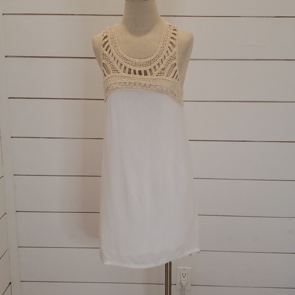 KLOZLYNE large white cotton sundress with crochet neckline